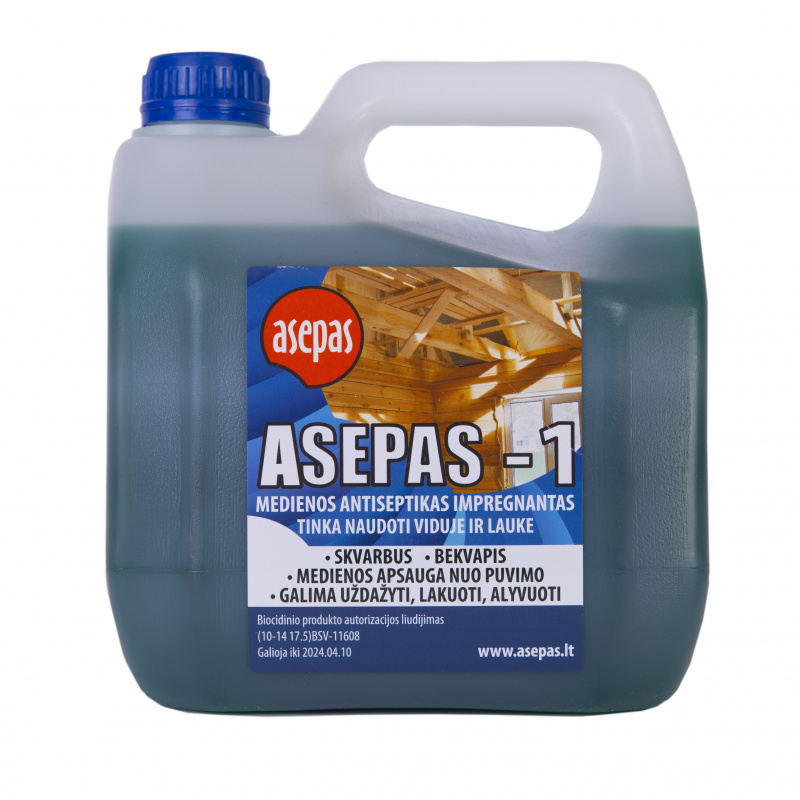 ASEPAS-1 antiseptikas-impregnantas vidaus medienai, koncentratas, skiedžiamas vandeniu 1:2 santykiu 